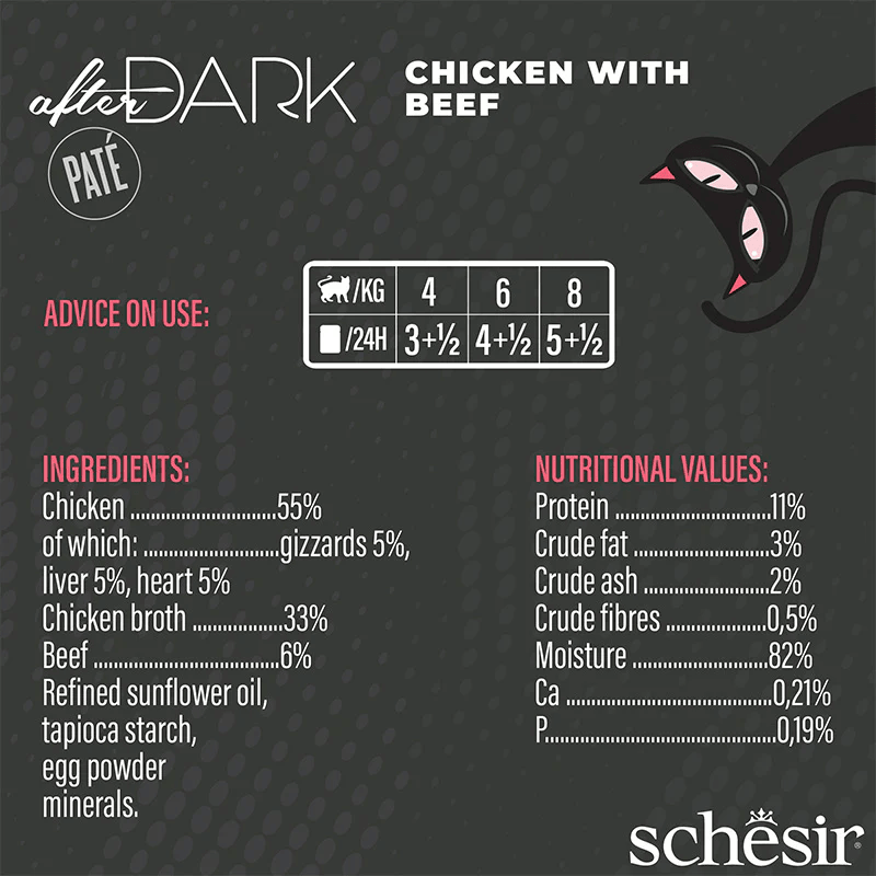  Schesir After Dark Chicken with Beef Wet Cat Food nutrition facts 