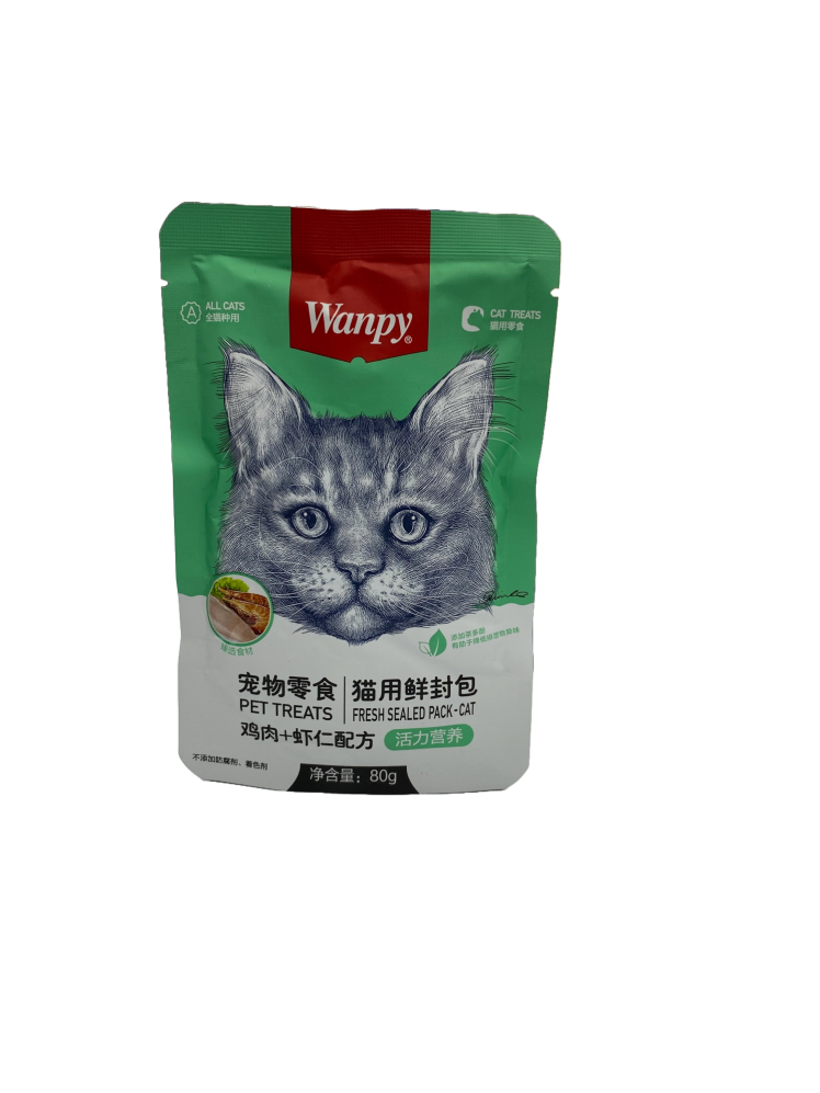 پوچ گربه ونپی با طعم مرغ و میگو Wanpy Cat Treat Chicken & Shrimp