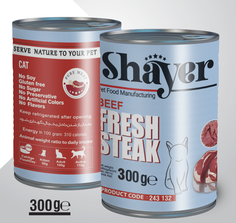  کنسرو غذای گربه شایر با طعم استیک گوشت - Shayer Fresh Steak BEEF 