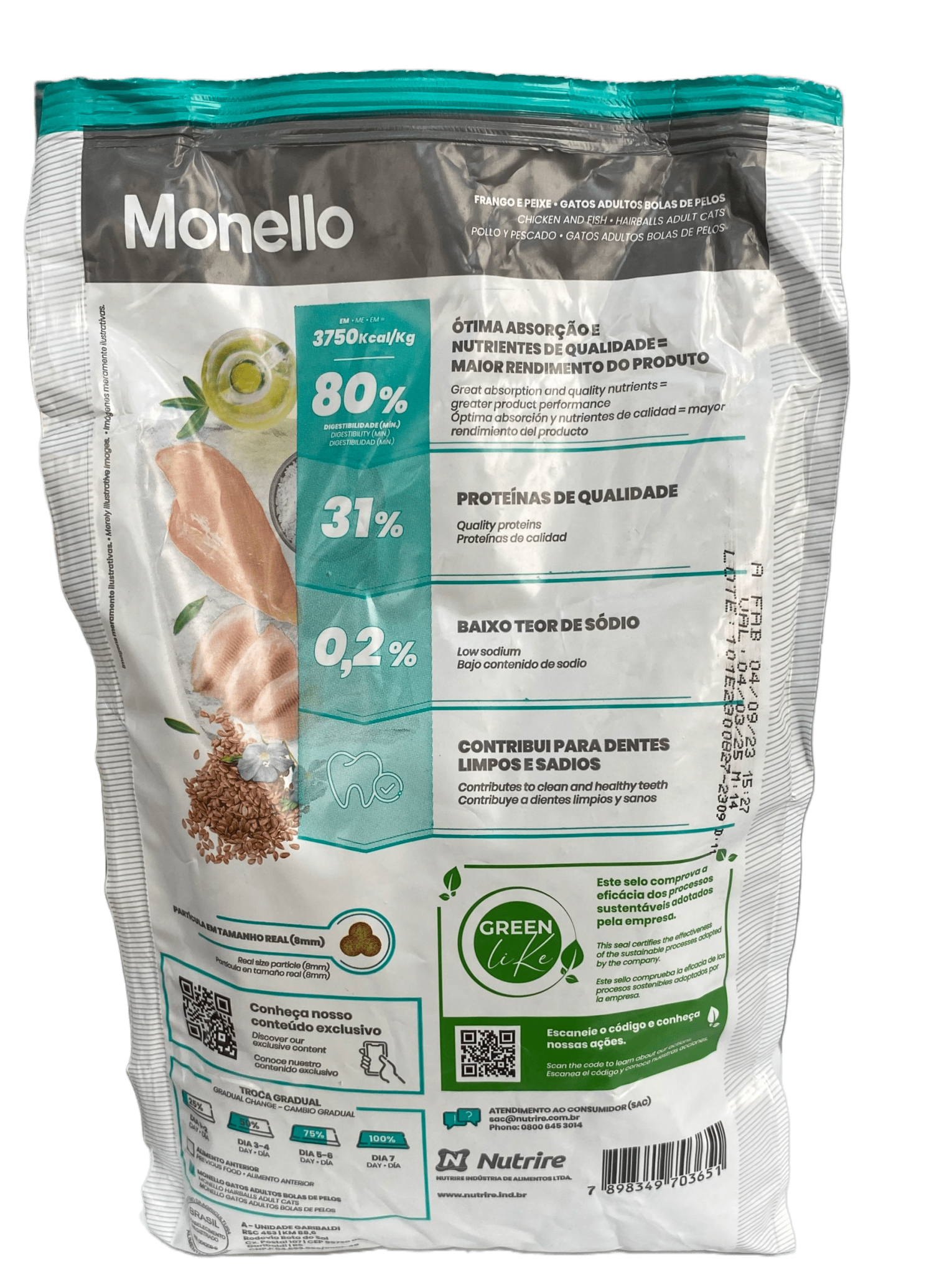  غذای خشک گربه بالغ مونلو مرغ و ماهی MONELLO Hairball FRANGO E PEIXE اطلاعات تکمیلی 